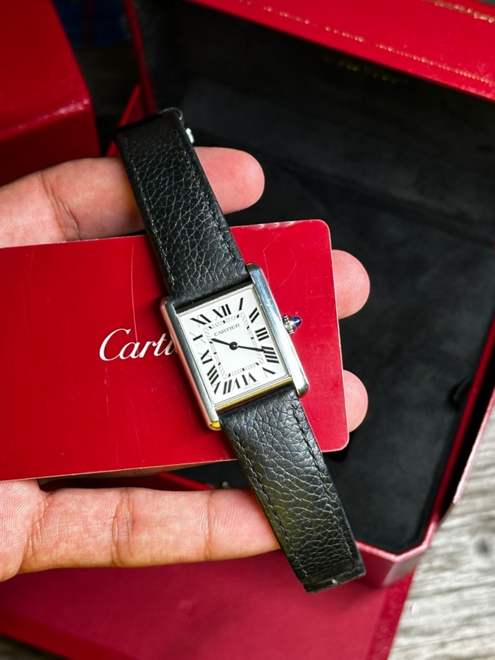 Cartier Tank Must Silver Case with Black Strap